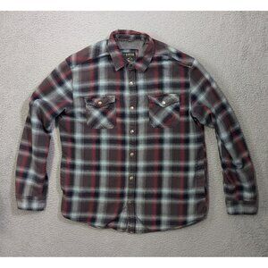 Grizzly Mountain Shirt Jacket Mens XL Flannel Red Gray Plaid Lined Shacket Snap